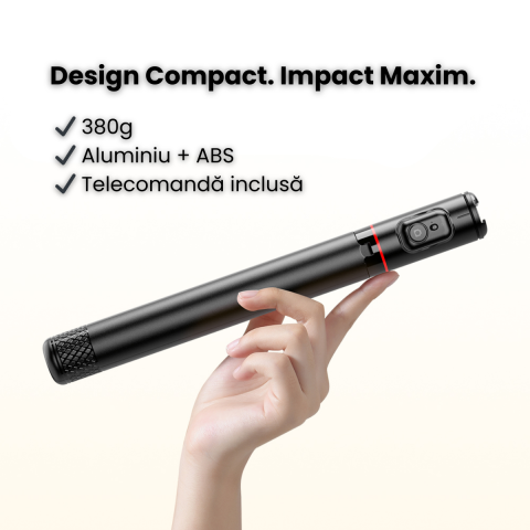 Trepied Foto HASEPE Telescopic Profesional 180cm Cu Telecomanda Bluetooth, Stativ Telefon Extensibil Din Aluminiu Si ABS, Trepied Foto Stabil, Stativ Telefon Reglabil Pentru Selfie Video Live, Negru [4]