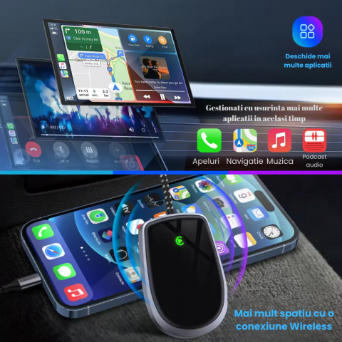 Adaptor CarPlay Wireless HASEPE, Modul WiFi 5G, Conectare Automata Plug&Play, USB, Compatibil iPhone, Sunet si Video HD, Negru [7]