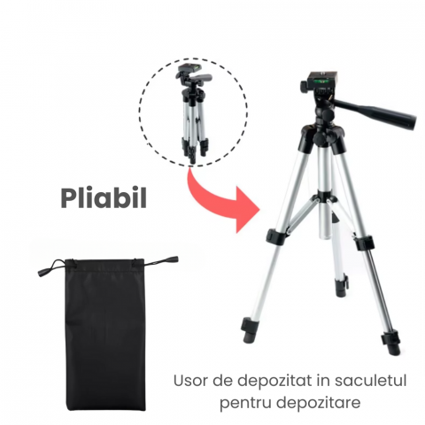 Trepied Foto Aluminiu Profesional HASEPE, cu Rotire 360 Grade si Inclinare 90 de Grade, Inaltime Ajustabila 35-102 cm, Nivela Inclusa, Usor de Utilizat pentru Camera, Telefon Mobil, Videoproiector, Ni [3]