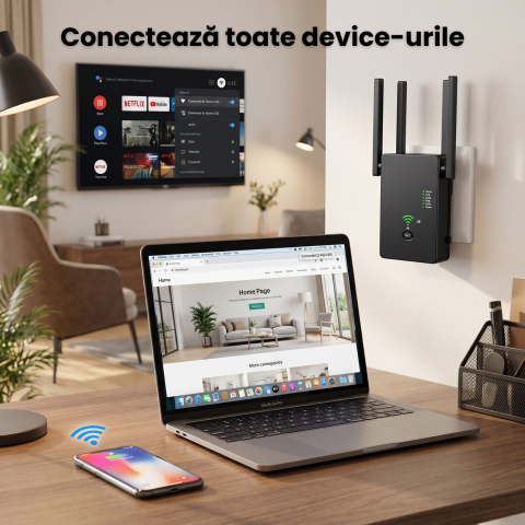 Amplificator Semnal HASEPE® Wireless WiFi 1200M Dual Band, Range Extender Amplificator Semnal Cu 4 Antene, Repeater Router Si AP, Amplificator Semnal Retea 2.4GHz 5GHz, Port LAN, Securitate WPA2, Ampl [5]