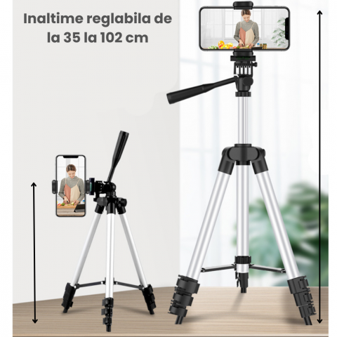 Trepied Foto Aluminiu Profesional HASEPE, cu Rotire 360 Grade si Inclinare 90 de Grade, Inaltime Ajustabila 35-102 cm, Nivela Inclusa, Usor de Utilizat pentru Camera, Telefon Mobil, Videoproiector, Ni [1]