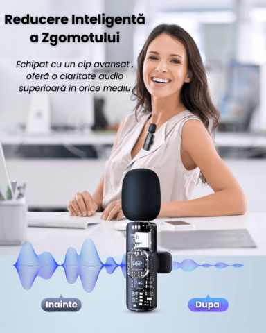 Pachet Set 2 Microfoane Lavaliera Wireless HASEPE + Trepied Foto Profesional Reglabil, Compatibil iPhone, Android, Laptop, Streaming Live, Reducere Zgomot, 2.4GHz, Rotire 360°, Suport Telefon si Camer [2]