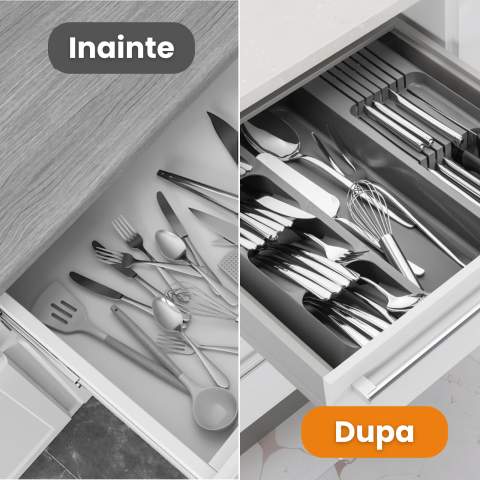 Organizator tacamuri sertar HASEPE, 8 compartimente, design compact si spatios, suport pentru linguri, furculite, cutite si ustensile de bucatarie [6]