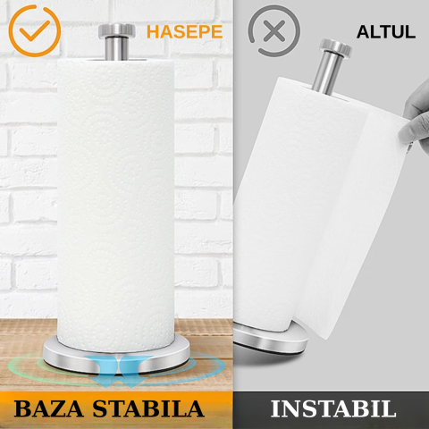 Suport pentru prosoape de hartie HASEPE, Organizator role, Cu baza STABILA, Capacitate buna de incarcare, Rezistent si durabil, Usor de instalat si utilizat, Pentru bucatarie, Baie, Birou, Inox, 33 X  [8]