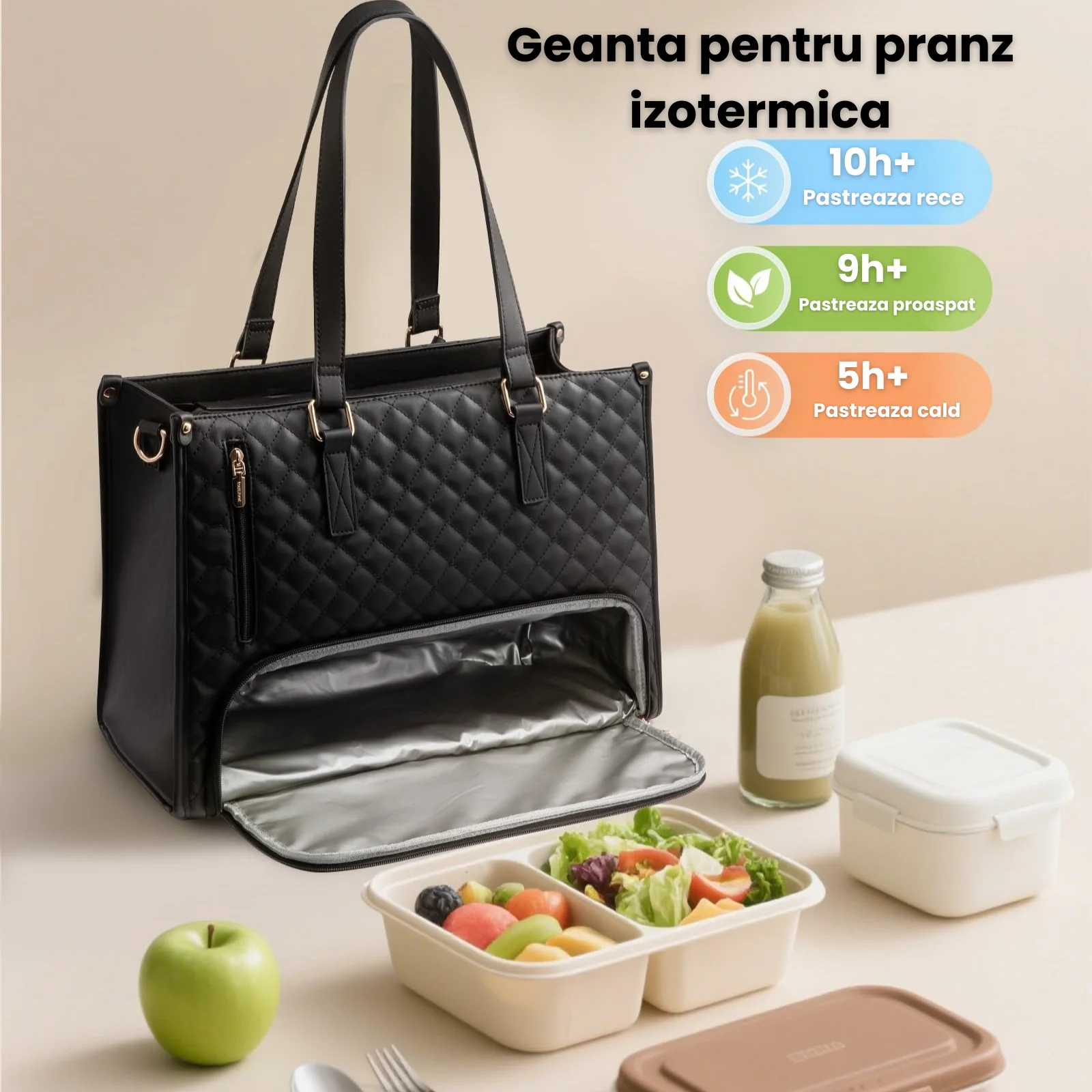 Geanta laptop HASEPE, 2 in 1 Laptop 15.6 inch cu compartiment termoizolant pentru pranz, impermeabila, mare, cu portofel inclus, pentru birou, scoala, calatorii, Negru [6]