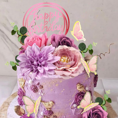 Set 20 Piese Topper Flori si Fluturi pentru Tort HASEPE, Happy Birthday, Nunta, Aniversari, Petreceri [5]