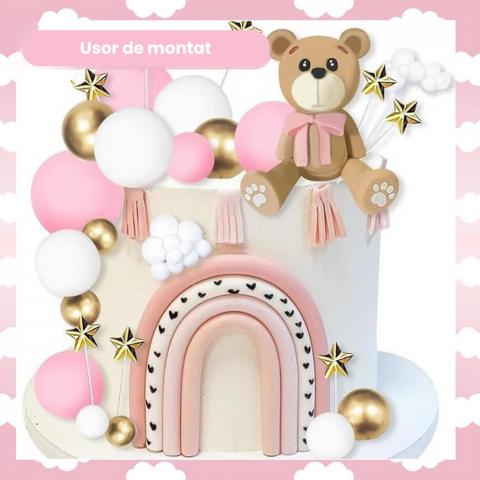 Set 38 Decoratiuni Topper Tort Ursulet Roz HASEPE, pentru Botez, Baby Shower si Aniversari, Reutilizabile, Spuma si Plastic [2]