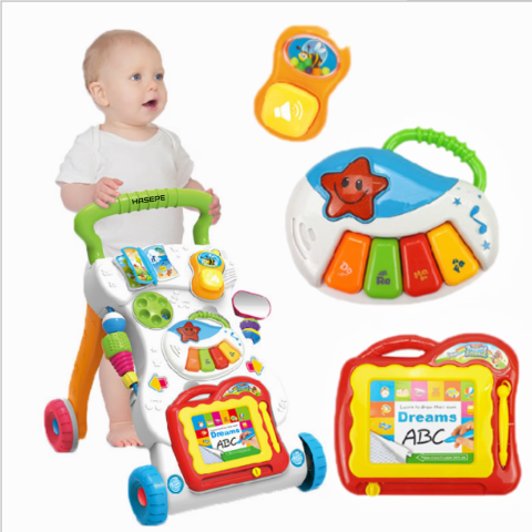 Antemergator copii 7 in 1 HASEPE, centru activitatI distractive, pian, telefon, oglinda, melodii, lumini, roti anti alunecare, viteza ajustabila, structura stabila, alb [0]