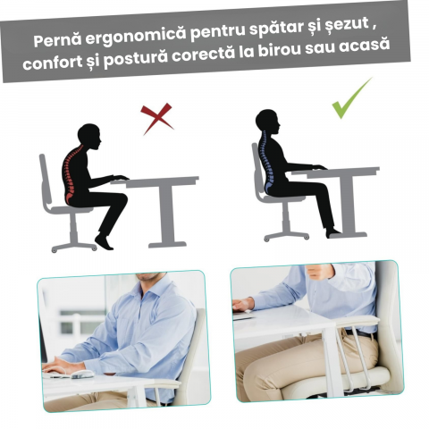 Pernă lombară ortopedică cu spumă memorie HASEPE, suport ergonomic spate, curea reglabila, husă respirabilă, pentru birou, scaun auto și acasă [3]