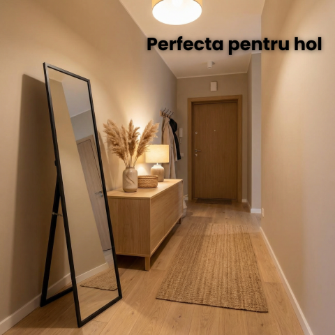 Oglinda de Podea HASEPE cu Rama Neagra din Lemn, Oglinda Decorativa pentru Hol si Dormitor, Oglinda de Podea cu Suport Stabil din Lemn, Design Modern Minimalist, Oglinda Decorativa pentru Interior, Di [5]