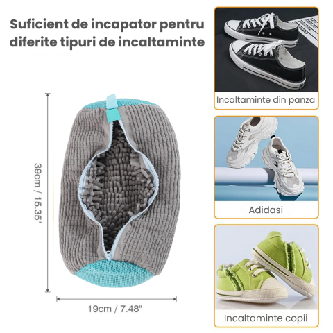 Sac Spalat Incaltaminte HASEPE pentru Masina de Spalat, Protectie Pantofi, Fibra Moale, Material Rezistent, Fermoar Premium, 39x19 cm, Gri [3]