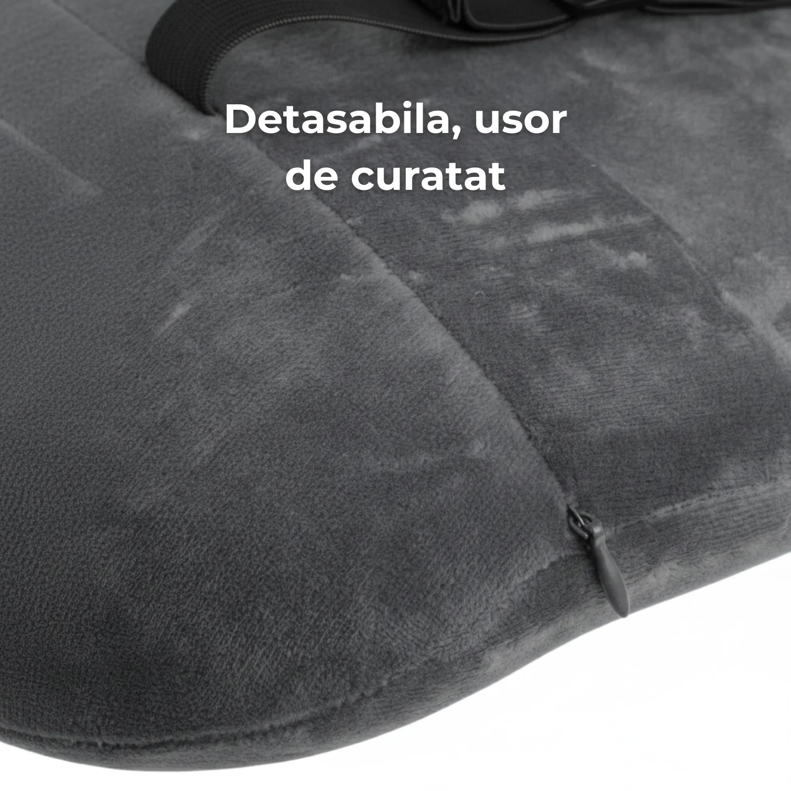 Perna Lombara HASEPE, Ergonomica Din Spuma Cu Memorie, Perna Suport Lombar Pentru Birou Si Auto, Suport Lombar Cu Husa Catifelata Gri, Curele Elastice Cu Clips, Perna Lombara 40x27x6 Cm Pentru Scaun [6]