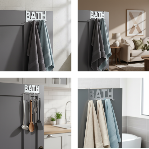 Suport Prosop HASEPE, 4 Carlige, 32 x 11.5 x 4.5 cm, Argintiu [4]