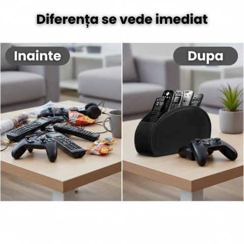 Suport Telecomenzi HASEPE Cu 5 Compartimente Din Piele Ecologica PU, Organizator Telecomenzi Pentru TV Si Media Player, Suport Telecomanda Pentru Ochelari, Telefon Sau Pixuri, Design Elegant Cu Textur [6]