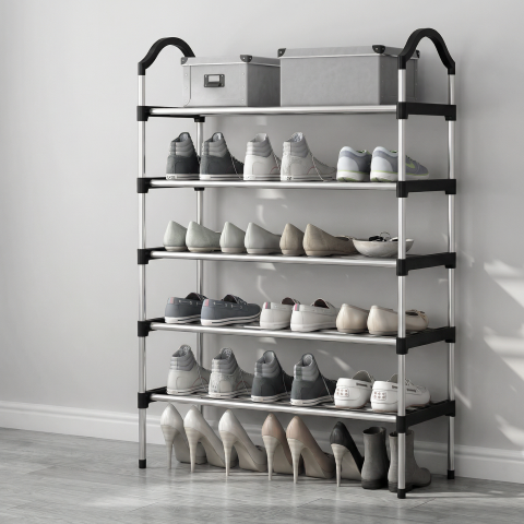 Organizator pentru Pantofi HASEPE Cu 5 Nivele Metalice, Etajera Pantofi Pentru Organizare Hol Sau Dormitor, Suport Pantofi Compact Cu Structura Din Fier Galvanizat, Etajera Pantofi Usoara, Suport Pant [4]