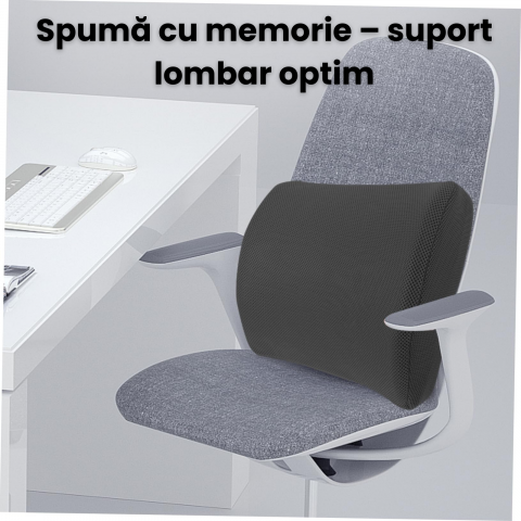 Pernă lombară ortopedică cu spumă memorie HASEPE, suport ergonomic spate, curea reglabila, husă respirabilă, pentru birou, scaun auto și acasă [6]