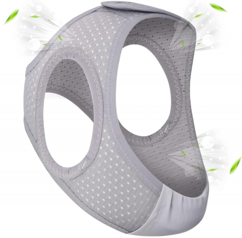 Dispozitive si accesorii medicale uz casnic - Curea Anti Sforait HASEPE, Suport Maxilar Reglabil, Banda pentru Barba si Barbie, Material Elastic si Respirabil, Marime Universala, Gri