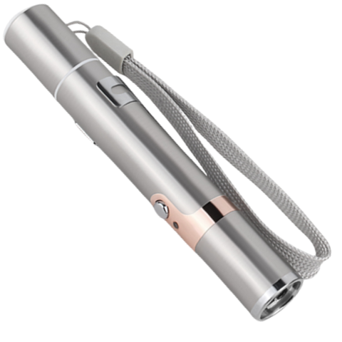 Bacanie - Jucarie Interactiva Pentru Pisici Si Caini HASEPE Laser Pointer Reincarcabil USB, Jucarie Interactiva Cu 7 Moduri Ajustabile, Jucarie Interactiva Cu Lanterna LED, Otel Inoxidabil, Argintiu, Pentru Joa