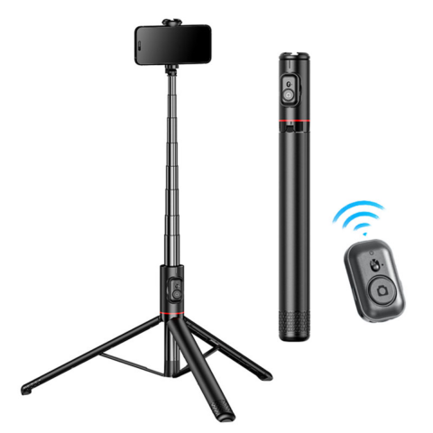 Pachete promotionale - Trepied Foto HASEPE Telescopic Profesional 180cm Cu Telecomanda Bluetooth, Stativ Telefon Extensibil Din Aluminiu Si ABS, Trepied Foto Stabil, Stativ Telefon Reglabil Pentru Selfie Video Live, Negru