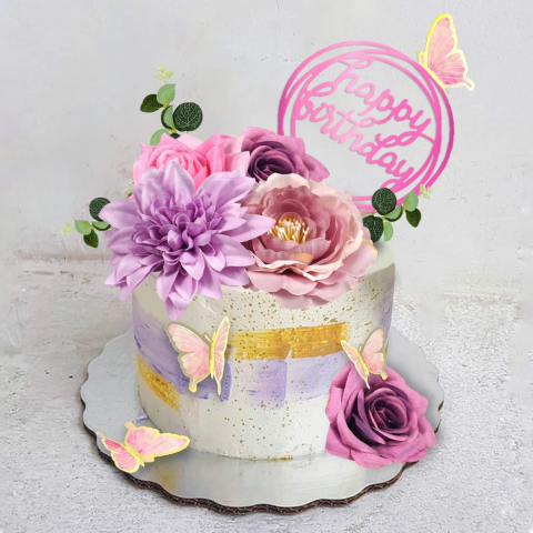 Set 20 Piese Topper Flori si Fluturi pentru Tort HASEPE, Happy Birthday, Nunta, Aniversari, Petreceri [3]