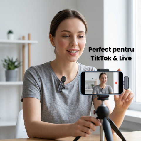 Microfon Lavaliera HASEPE Wireless 2.4G Auto Connect, Microfon Lavaliera Pentru Telefon, Streaming Live Si Interviuri, Microfon Wireless Lavaliera Cu Reducere Zgomot, Microfon Lavaliera Omnidirectiona [1]