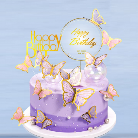 Decoratiuni tort Happy Birthday Home Sweet Paradise, set 11 piese fluturasi, pentru evenimentele speciale, multicolor [1]