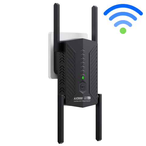 Acces Point-uri - WiFi Repeater HASEPE® 3000Mbps WiFi Extender Dual Band 2.4GHz 5GHz, Amplificator WiFi Cu 4 Antene, WiFi Repeater Cu Port LAN Gigabit, WiFi Extender Mesh WPS, Amplificator WiFi Pentru Casa, Repeater Se