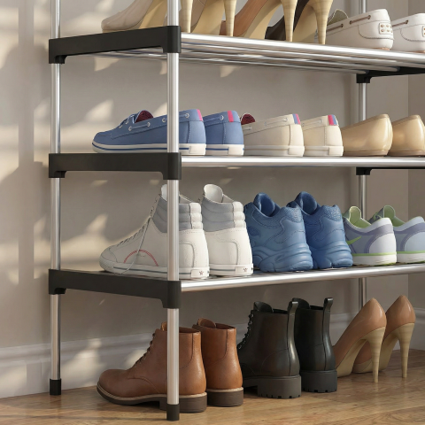 Organizator pentru Pantofi HASEPE Cu 5 Nivele Metalice, Etajera Pantofi Pentru Organizare Hol Sau Dormitor, Suport Pantofi Compact Cu Structura Din Fier Galvanizat, Etajera Pantofi Usoara, Suport Pant [2]