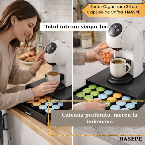 Sertar organizator capsule cafea HASEPE, compatibil capsule DOLCE GUSTOi capsule universale, Multifunctional pentu zahar si accesorii, Suport aparat cafea, Capacitate mare 30 capsule, 40x24x6 cm, Negr [5]