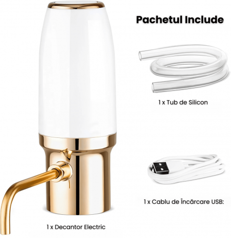 Aerator Vin Electric si Decantor Premium HASEPE, Functie Pompa Vacuum, Reincarcabil USB, Portabil, Compatibil Sticle Standard, Design Elegant, Alb [6]