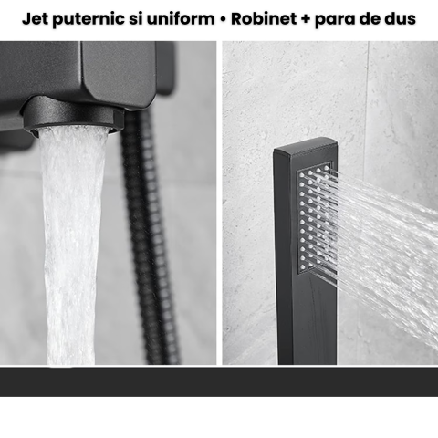 Baterie cada si dus cu montaj in perete HASEPE, cartus ceramic, set de dus si pipa cu comutator, rezistenta la coroziune si uzura, negru [4]
