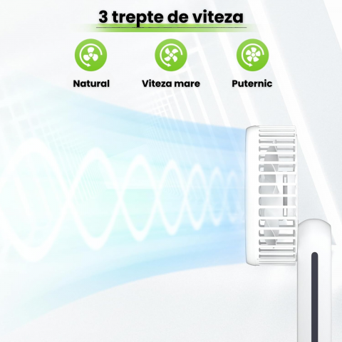 Ventilator portabil pliabil USB HASEPE, 3 viteze, rotire 180°, diametru 21 cm, autonomie 1,5–5 ore, compact si silentios, ideal pentru birou, plaja, calatorii, alb [3]