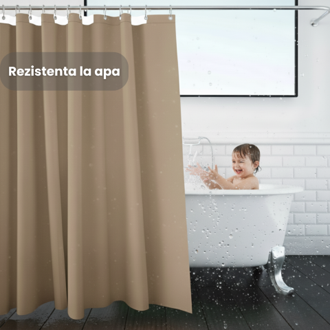 Perdea de dus HASEPE, taupe, 180x200 cm, material PEVA reciclabil, rezistenta si usor de curatat, cu 12 inele incluse [1]