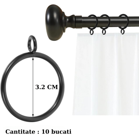 Set 10 Inele Perdea Home Sweet Paradise, Plastic Rezistent, Diametru 3.2 cm, Montaj Rapid, Alunecare Lina, Accesorii Ferestre, Negru [1]