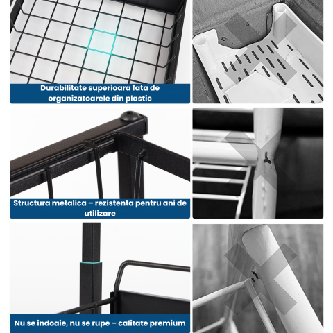 Organizator pentru dulap sub chiuveta HASEPE, 2 nivele, pentru bucatarie, baie, rafturi metalice, Negru [7]