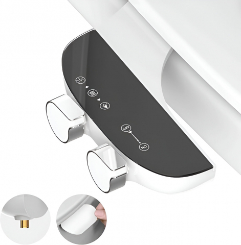 Accesorii vase de toaleta - Bideu Portabil Non-Electric HASEPE, Ultra-Slim 0.6 cm, Duze Duble cu Auto-Curatare, Control Presiune Reglabil, Montaj Rapid, Compatibil Toaleta Standard, Igiena Personala, Alb