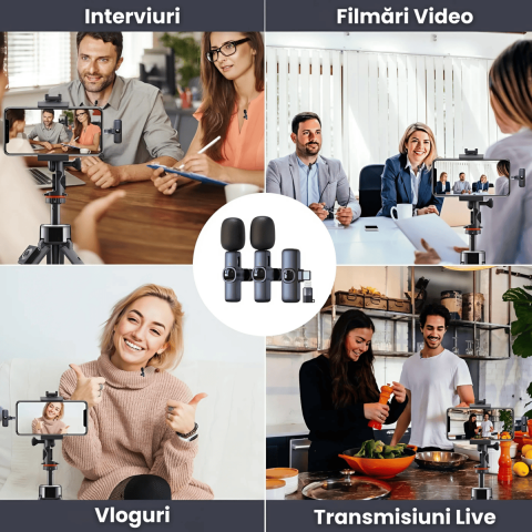 Set 2 Microfoane Lavaliera Wireless HASEPE, Plug & Play, Transmisie 2.4G, Autonomie 6H, Compatibile iPhone, Android, iPad, Sunet Clar pentru Vlog, Interviuri, YouTube, Live Streaming [4]