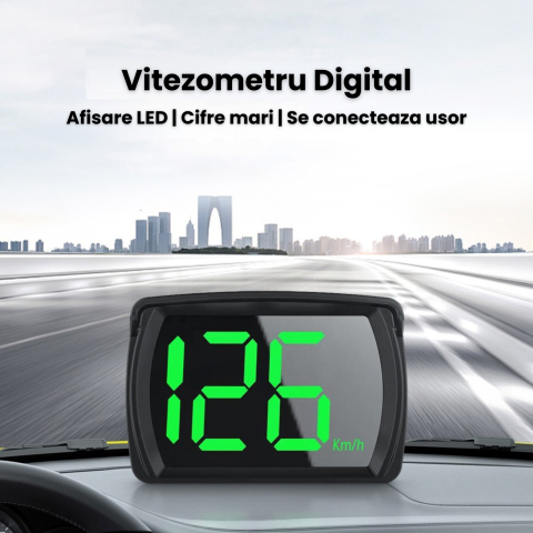 Ecran HUD Vitezometru GPS Digital HASEPE, Head Up Display LED Verde Pentru Parbriz, Plug & Play USB, Auto, Camion, Motocicleta, Negru [1]