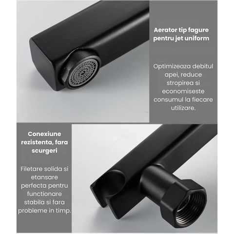 Baterie cada si dus cu montaj in perete HASEPE, cartus ceramic, set de dus si pipa cu comutator, rezistenta la coroziune si uzura, negru [5]