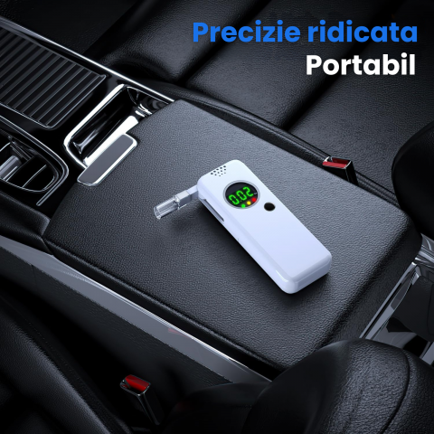 Etilotest Profesional Portabil HASEPE, Alcool Tester Digital cu Senzor Semiconductor, Afisaj LCD, Alerta LED+Audio, 7 Mustiucuri Incluse, Rezultate Rapide, Alb [5]