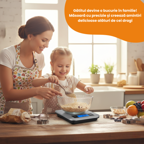 Cantar electronic de bucatarie HASEPE, capacitate 5 kg, afisaj LCD, suprafata din inox, masurare precisa in g/kg/oz/ml, oprire automata si functie tara [2]