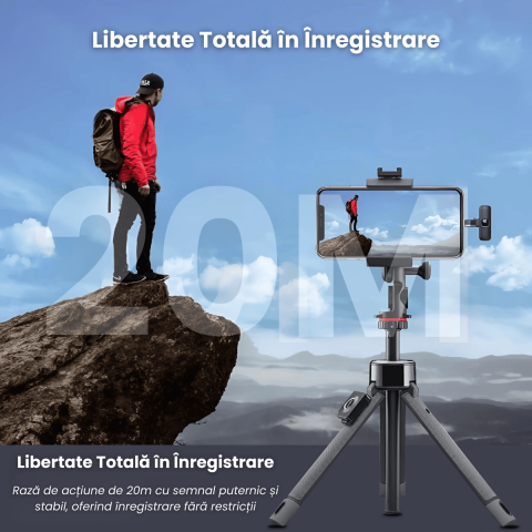 Set 2 Microfoane Lavaliera Wireless HASEPE, Plug & Play, Transmisie 2.4G, Autonomie 6H, Compatibile iPhone, Android, iPad, Sunet Clar pentru Vlog, Interviuri, YouTube, Live Streaming [5]
