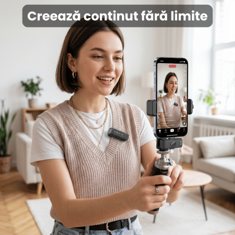 Set 2 Microfoane Lavaliera Wireless  HASEPE®, Microfon Lavaliera Dual Lightning USB-C, Lavaliera Wireless Cu Reducere Zgomot CVC, 2.4G, Baterie 600mAh, Pentru Vlogging, Streaming, Interviuri, Compatib [5]