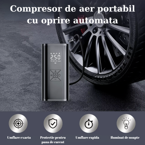 Pachet Compresor Auto HASEPE 150 PSI + Aspirator Auto Portabil 4 in 1, Baterie 4500 mAh + 6000 mAh, Afisaj LCD, 3 Viteze, Filtru HEPA, Umflare Roti si Curatare Completa Masina, Kit Auto Multifunctiona [2]