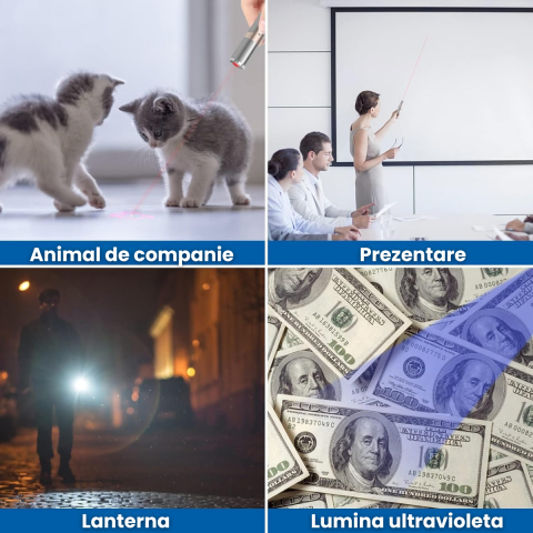 Jucarie Interactiva Pentru Pisici Si Caini HASEPE Laser Pointer Reincarcabil USB, Jucarie Interactiva Cu 7 Moduri Ajustabile, Jucarie Interactiva Cu Lanterna LED, Otel Inoxidabil, Argintiu, Pentru Joa [5]