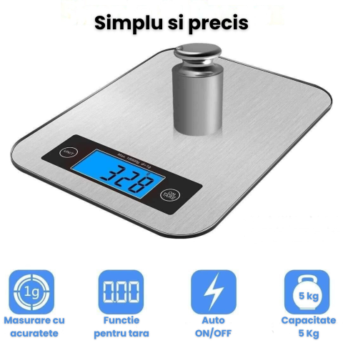 Cantar electronic de bucatarie HASEPE, capacitate 5 kg, afisaj LCD, suprafata din inox, masurare precisa in g/kg/oz/ml, oprire automata si functie tara [5]
