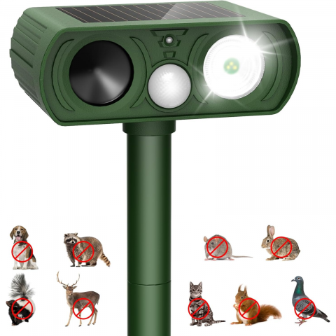 Articole antidaunatori gradina - Dispozitiv Ultrasonic Solar Anti-Animale HASEPE, cu Senzor de Miscare 120°, LED Intermitent, Rezistent la Apa IP65, Protectie Ecologica pentru Gradina, Impotriva Pisicilor, Cainilor, Rozatoarelor si C