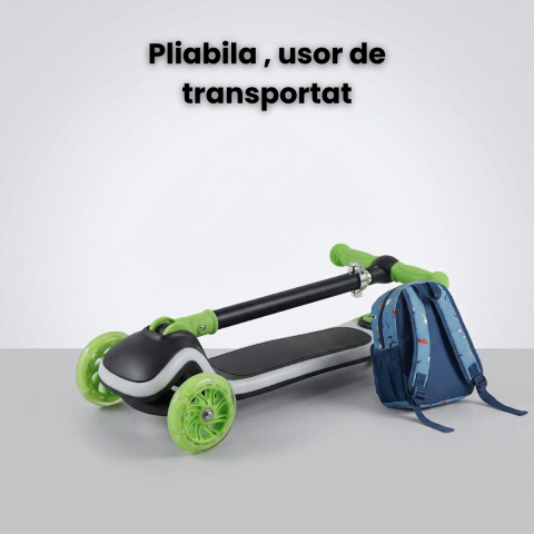 Trotineta Copii HASEPE Cu 3 Roti, Trotineta Cu Led In Roti, Inaltime 80 Cm, Ghidon Stabil, Design Pentru Echilibru, Trotineta Pentru Copii Usor De Folosit, Culoare Verde, Trotineta Copii Pentru Joaca [6]