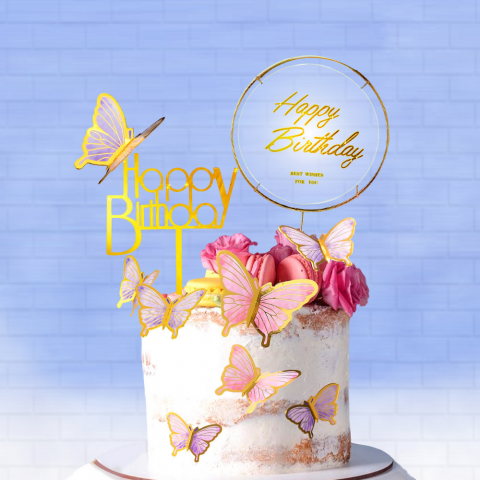 Decoratiuni Tort Happy Birthday Home Sweet Paradise, Set 22 Piese Fluturasi Acrilic si Hartie, Reutilizabile, pentru Aniversari, Baby Shower, Multicolor [5]