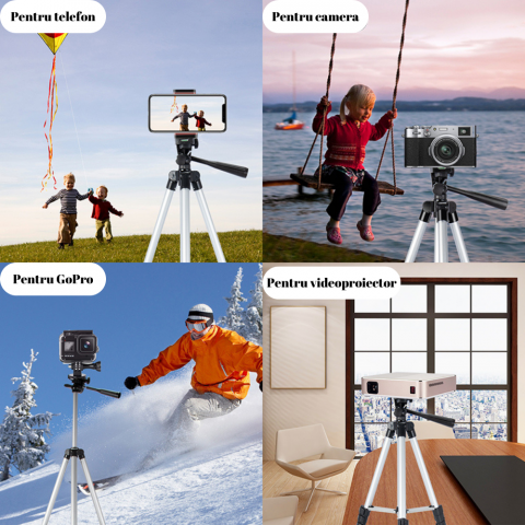 Trepied Foto Aluminiu Profesional HASEPE, cu Rotire 360 Grade si Inclinare 90 de Grade, Inaltime Ajustabila 35-102 cm, Nivela Inclusa, Usor de Utilizat pentru Camera, Telefon Mobil, Videoproiector, Ni [2]
